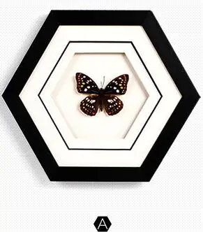 Бабочка декоративная картина настоящая бабочка образец насекомое образец стерео 3D фоторамка гостиная Шестигранная поделка подарки - Цвет: Ablack inner hexagon
