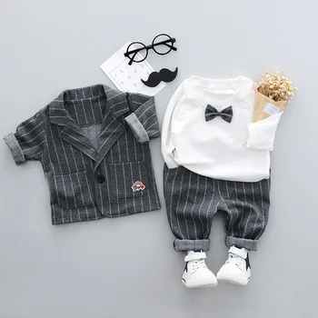 

Baby Boys Sets Boys Clothing baby boys three pieces sets suits+pants+t-shirt bow ties cotton turn-down collars full baby formal