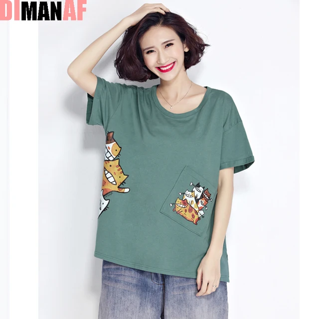 Plus Size Women T Shirt Kawaii Cat Pattern 44 Plus Size Women T Shirt Kawaii Cat Pattern 51