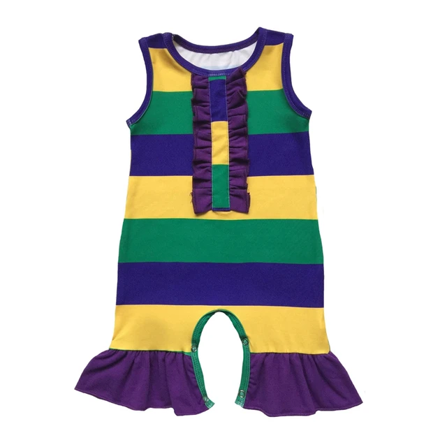 Purple Green Gold Stripes Custom Print Infant Clothes Silk Milk