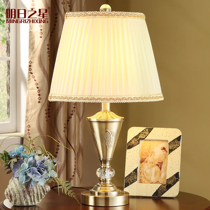 

YOOK 30*55CM American Metal Table Lamp Yellow Textile Lampshade Modern Simple Style LED Table Lamp Warm Table Lamp 220v 110v E27
