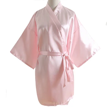 

Female Dressing Gown Satin Kimono Bathrobe Summer Sexy Sleepwear Pink Bridesmaid Bride Wedding Robe Plus Size Solid Nightgown