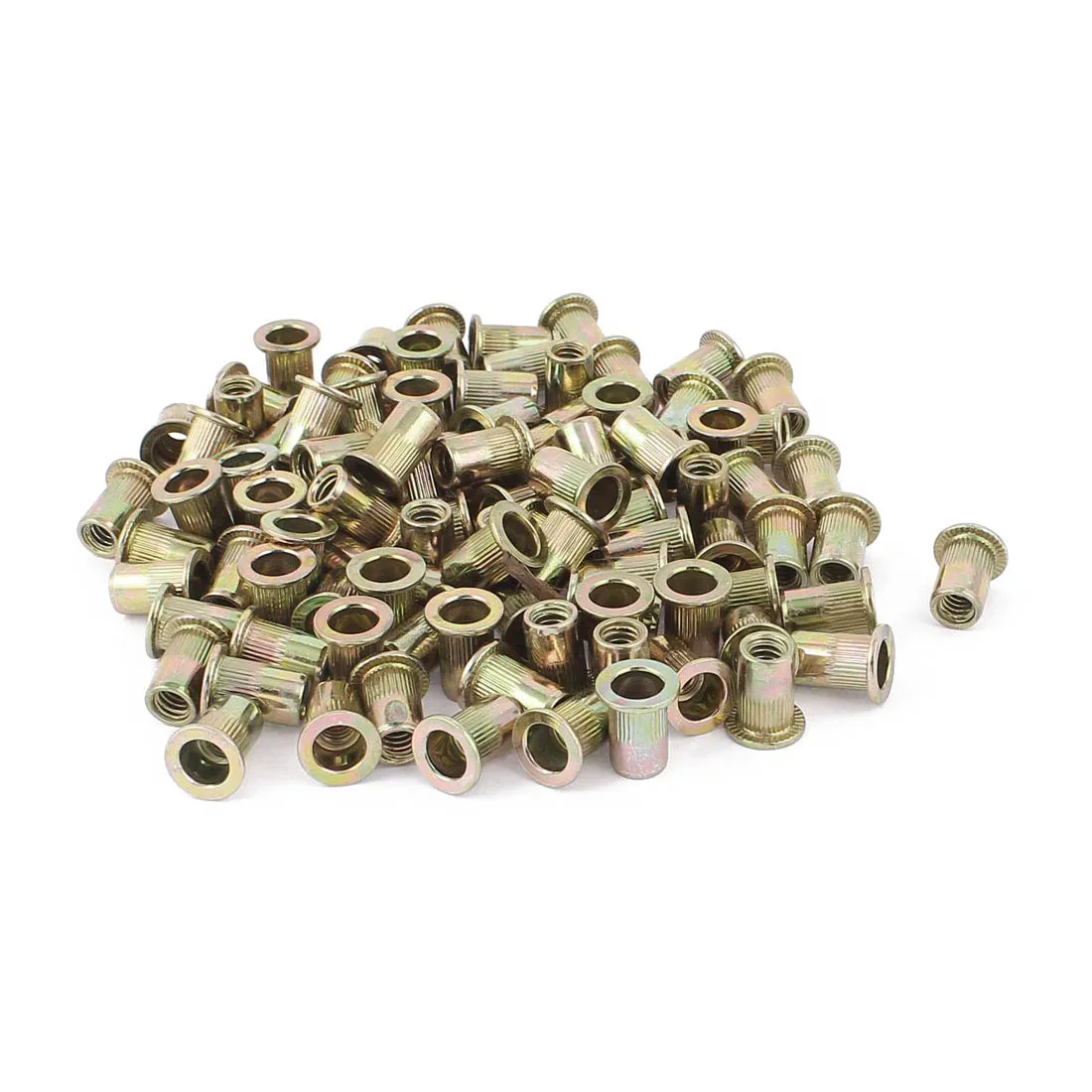 

NEW 100 Pcs Zinc Plated Carbon Steel Rivet Nut Flat Head Insert Nuts 1/4-20UNC