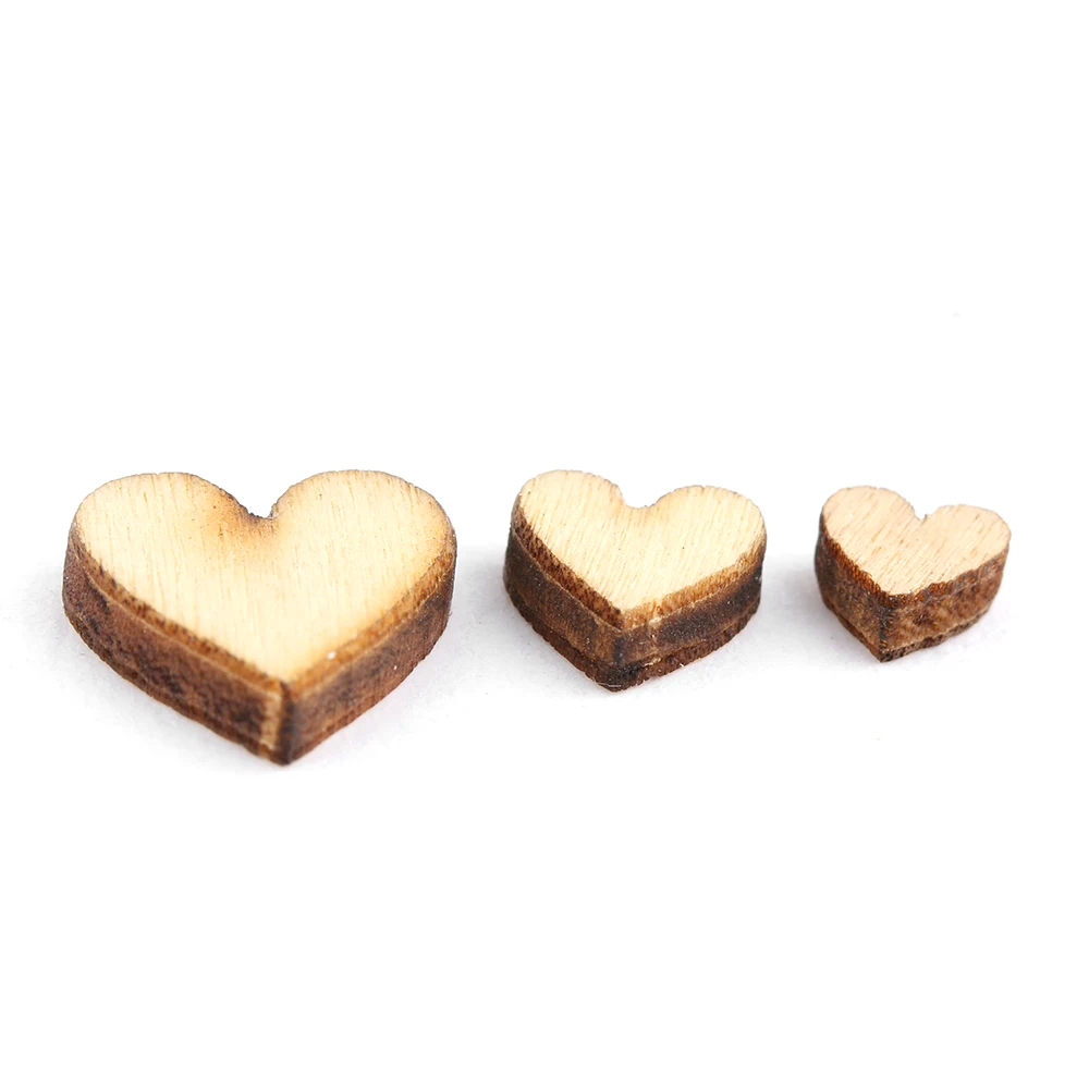 100Pcs/Pack Cute 4 Sizes 6/8/10/12mm Mixed Love Heart Shape Wedding Table Scatter Decor Rustic Wooden Wedding Decoration Buttons