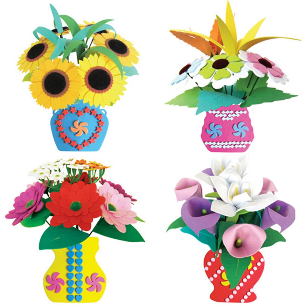 1 Set EVA DIY Craft Kit Flower Pot Eva Foam Sticker Puzzle Kindergarten