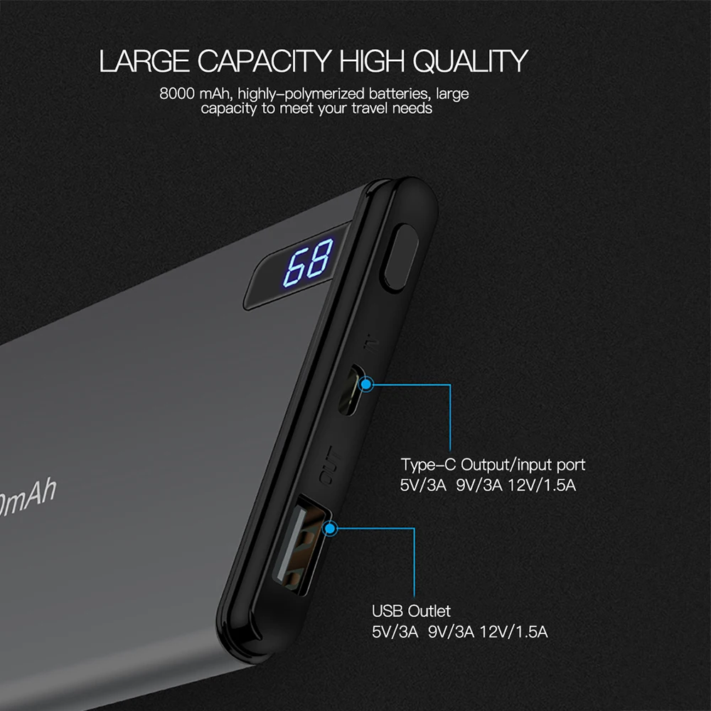 KEYSION 2 Port PD Fast Charge Power Bank 8000mAh QC 3.0 2.0 Quick Charge Portable Metal Battery Powerbank for iPhone X 8 8 Plus