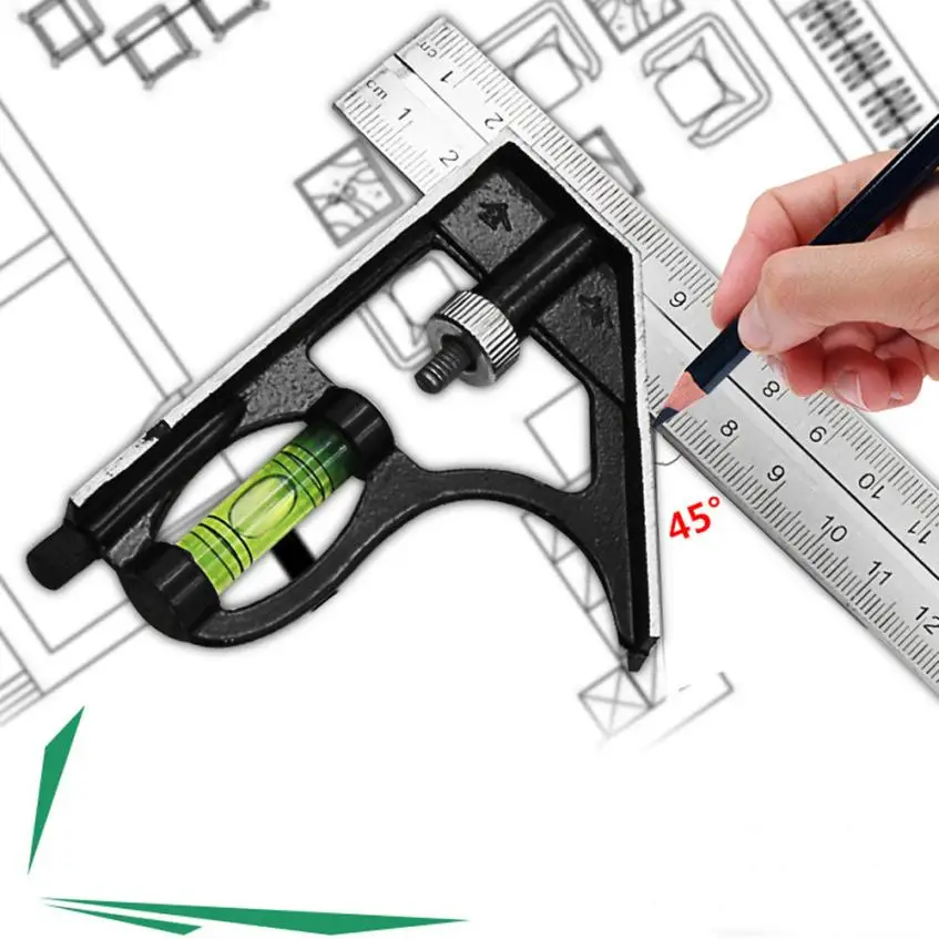 

DIY Stainless Steel Measuring Tools Aluminium Combination Square Hardware corner Spirit Level 3.12