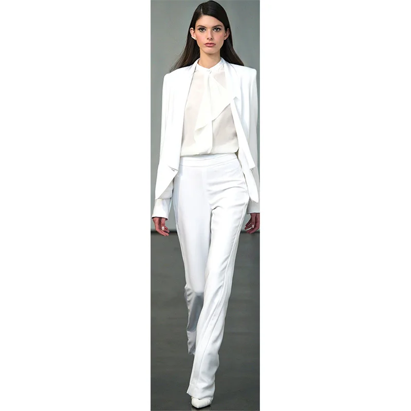 Куртка + Для женщин Брюки для девочек Бизнес костюм белый Женский равномерное женские офисные Блейзер формальный Брюки комплект из 2 частей