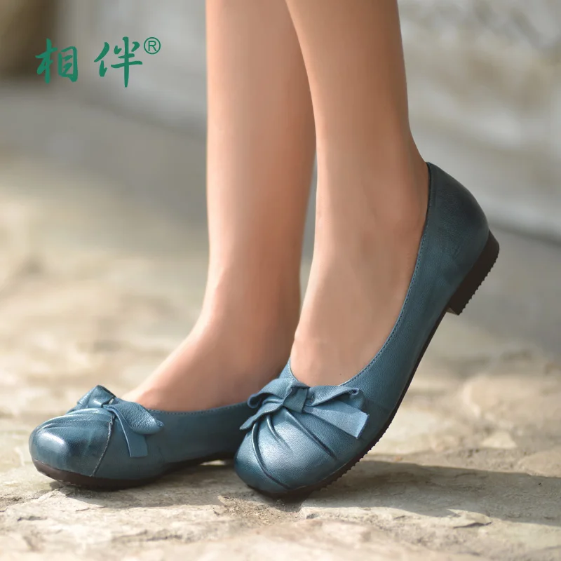 Handmade font b women s b font flat shoes vintage sheepskin leather flat shoes font b