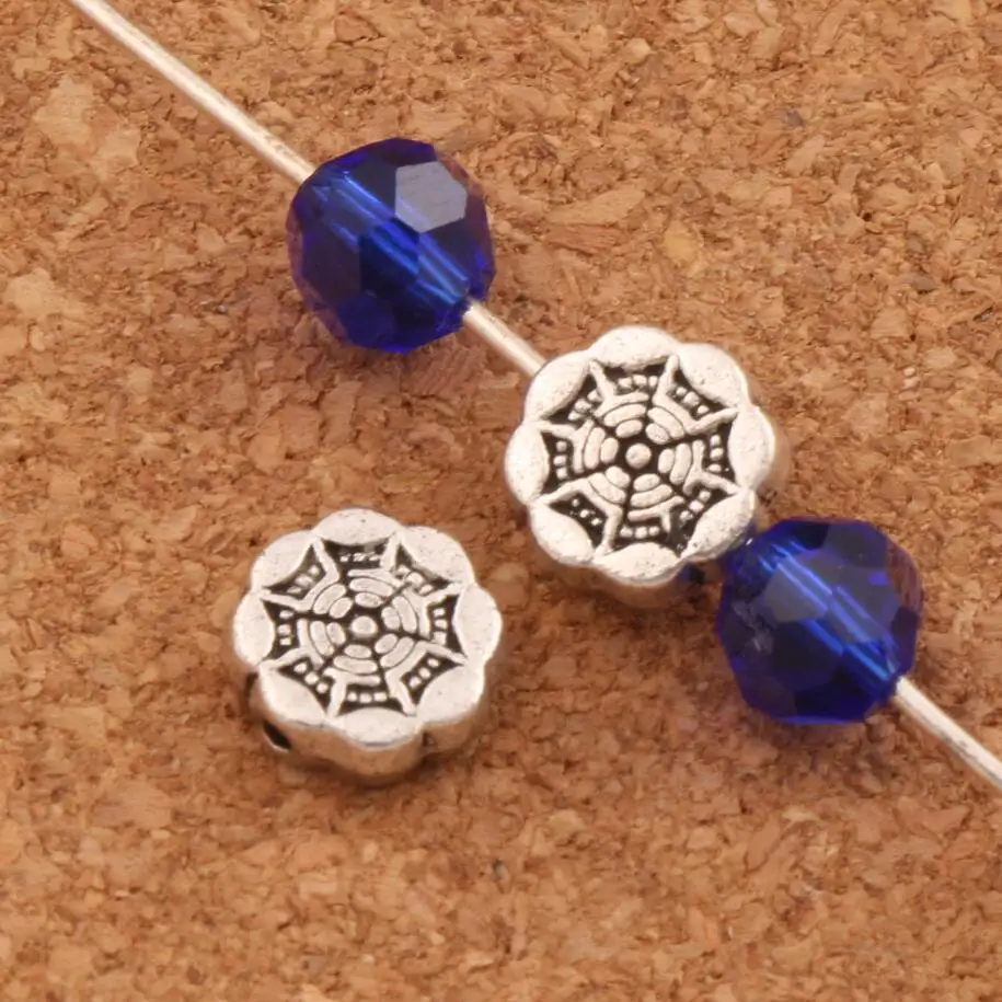 Carved Etched Round Flat Beads 7.4x7.4mm 400PCS Antique Silver Spacers