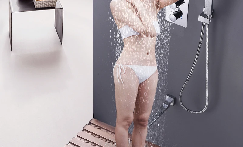 10'' Thermostatic Shower Systems Mixer Valve Set Install The Box Mixing Valve Handheld Bathroom Fold The Faucet Bath Shower Set (12)