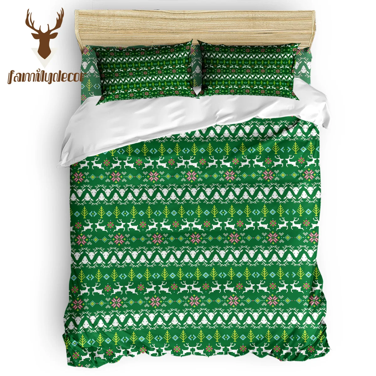 

Family Decor Green Ethnic Deer Pattern Christmas 4 Pcs Comforter Cover Set Quilted Duvet Set Black And White Columbus Day Modern
