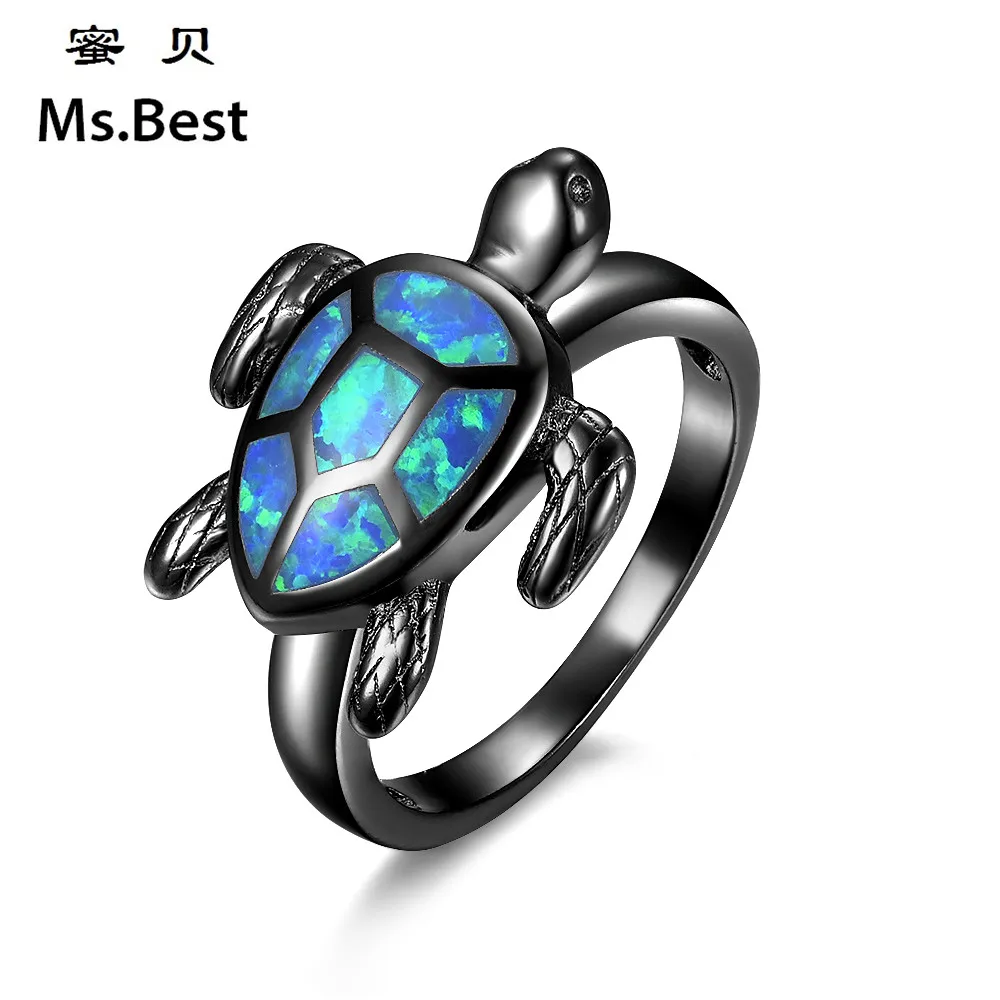 Детские кольца с Синим Опалом для девочек-подростков украшением в виде черепахи