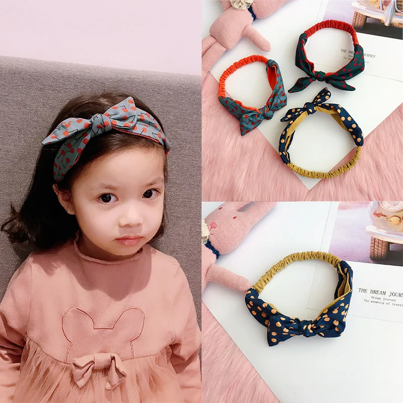 

Korea Cherry Polk Dot Hand Made Tie Knot Hair Accessories For Girls Hair Bows Color Blocking Cotton Hairband Headbands Girls