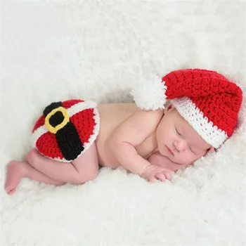 

Newborn Photography Props Infant Clothes Set One Hundred Days Baby Christmas Hat Handmade Toddler Crochet Knitted Clothing Suit