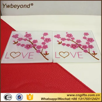 

60pcs(30set)/lot gifts for mothers birthday Love Cherry Blossom Cup tablemat Glass Coaster