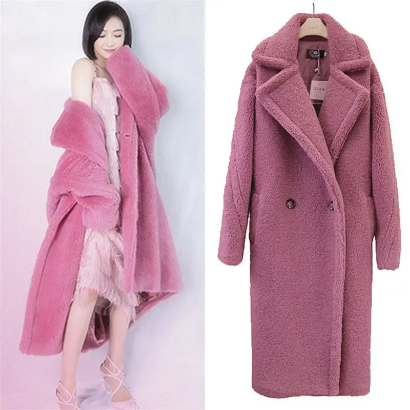 new Fashion Faux Fur Long Coat Women Lamb Fur Coats Autumn Winter Women's Clothing Warm Parkas Outerwear N844