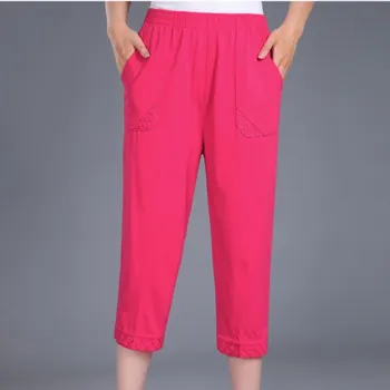 

2019 4Xl Plus Size Women Calf-Length Pants Summer Straight High Waist Pants Female Candy Color Pants