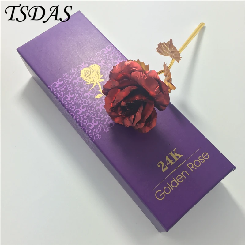 Luxusní červené zlaté umělé růže Valentines Day dárek, 24k Gold Rose Pack s dárkové krabičce a certifikát kreativní svatební výzdoba