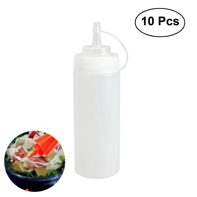 10pcs 450ml 16oz Plastic Squeeze Squirt Condiment Bottles with Twist On Cap Lids Top Dispensers