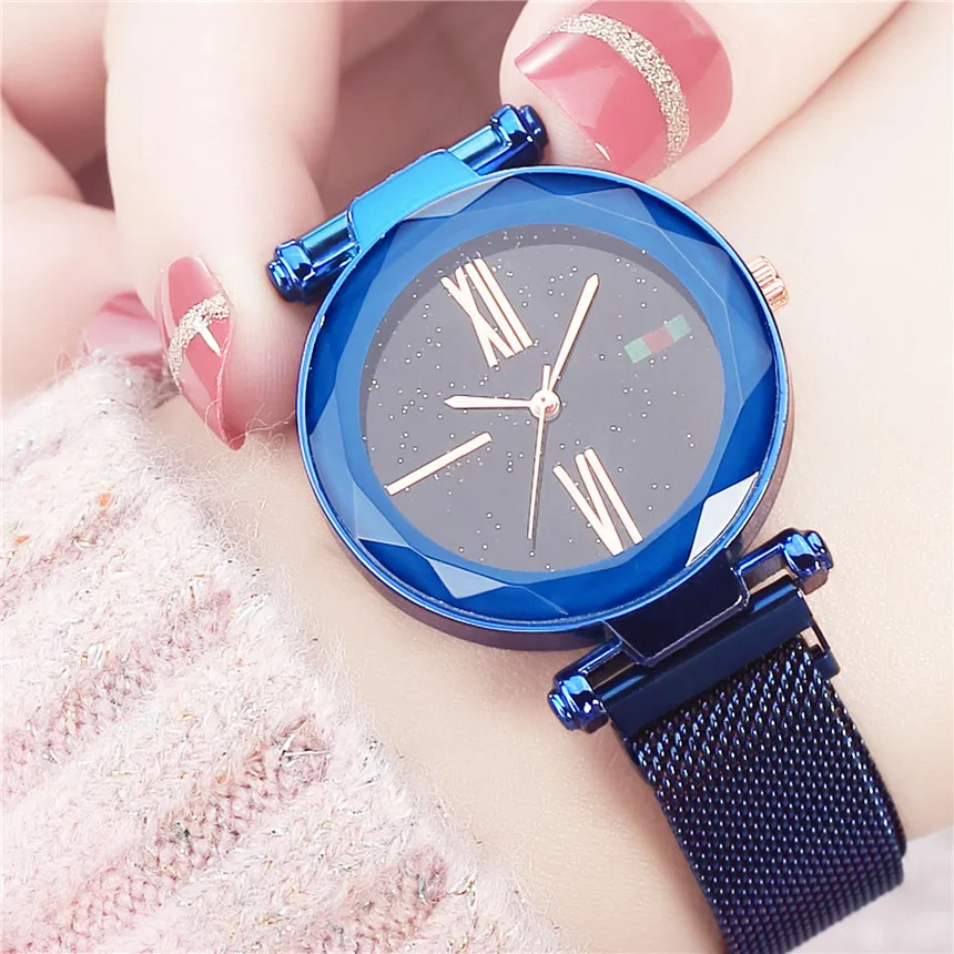 Женские повседневные часы, роскошные Фиолетовые женские часы, модные минималистичные магнитные часы звездного неба, водонепроницаемые наручные часы D30
