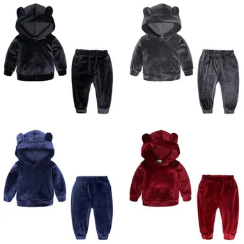 

New 2019 Kids Clothes Spring Autumn Girls Sport Suit Lovely Bear Ear Hooded Tracksuit Boys Outfits Suits Children Clothing Sets