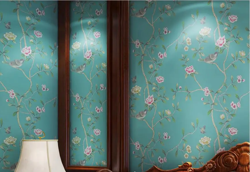 Papel de Parede Sala de Estar Beibehang Vintage American Pastoral Tecido Não Tecido Floral Quarto Sofá Compacto 25 Cheap Pap. parede