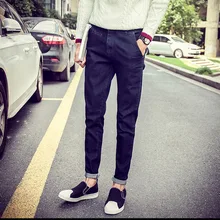 Новый 2017 весна лето мужчины hip hop джинсы ковбои твердые slim fit студент подростки лодыжки длины брюки карандаш брюки
