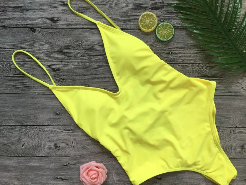 

2017 Solid Color One-Piece Swimsuit Bathing Suit Swimwear For Women Monokini