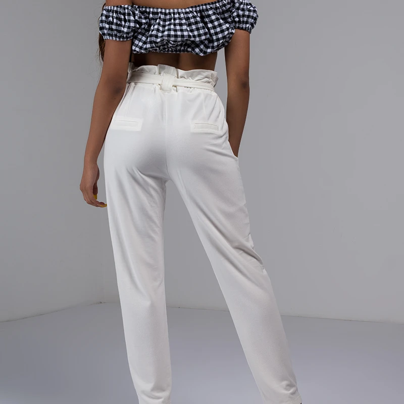 AKIRA Women's Soft Knit High Waist Paperbag Tie Belt Straight Leg Stretch Trouser Pant (3)