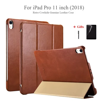 

Retro Tablet Case for iPad Pro 12.9 inch 2018 Genuine Leather Cover for iPad Pro 11 inch Apple Magnet Flip TriFold Stand icarer