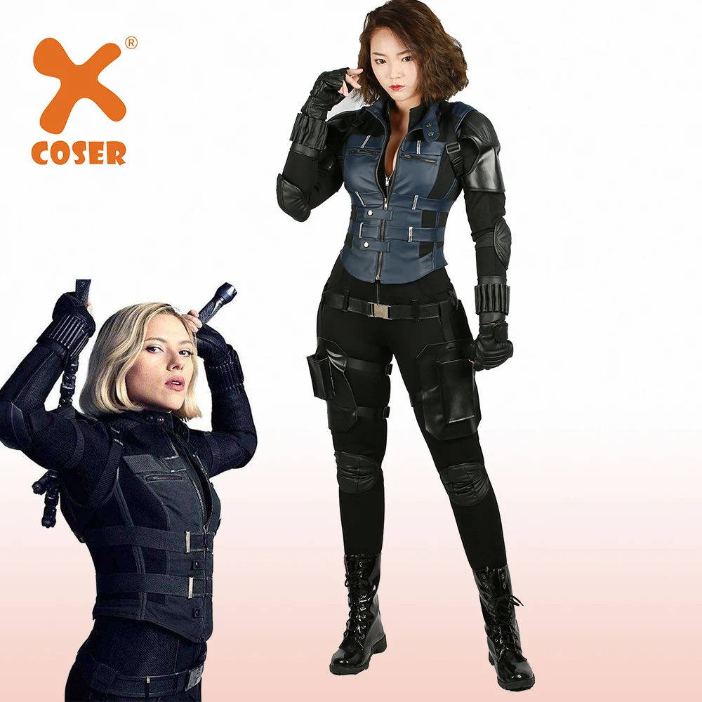 XCOSER Infinity War Black Widow Cosplay Natasha Full Set Costume Brand New PU Cotton Cool Halloween Cosplay Costume For Women