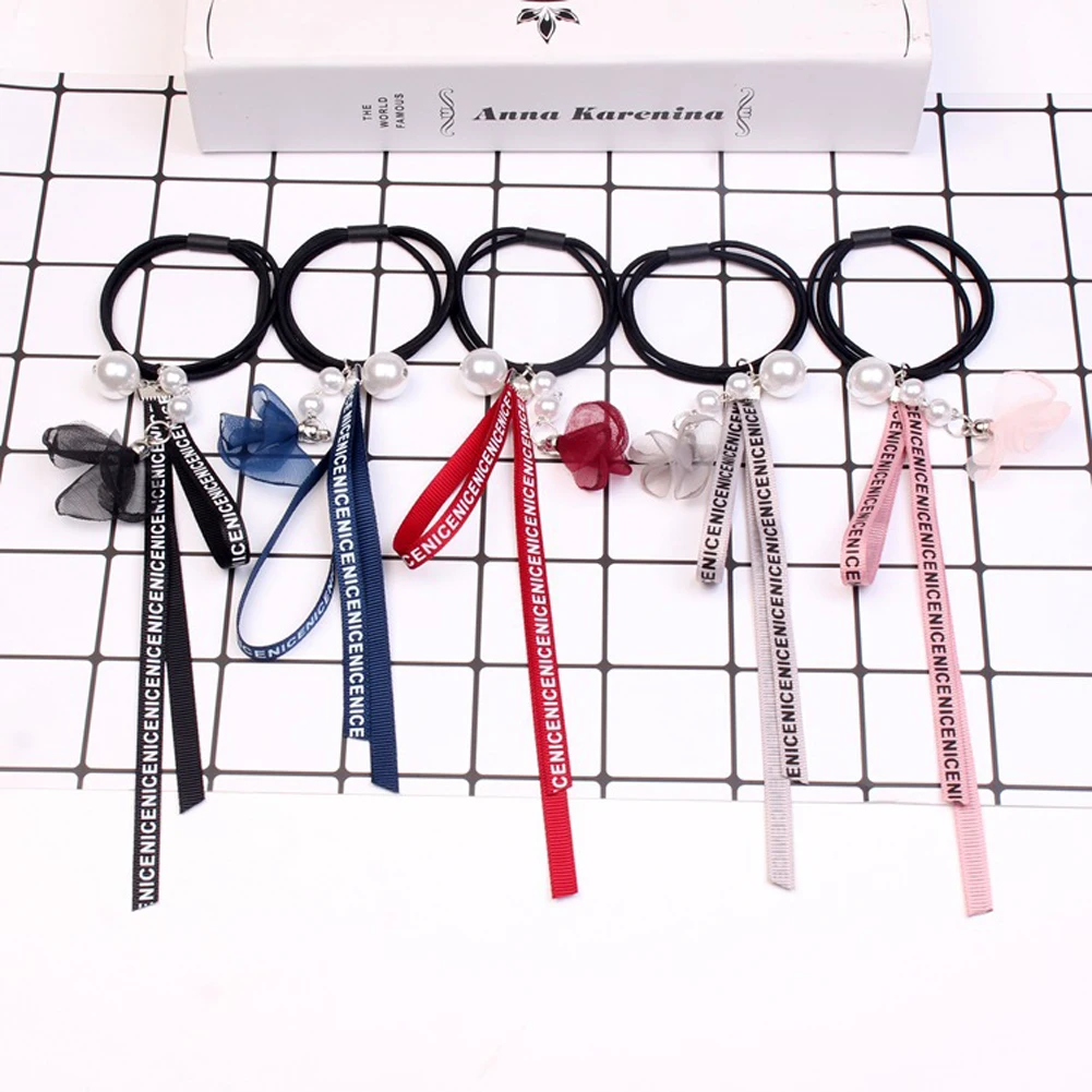 

Fashion High Elastic Hair Bands Solid Pearl Stretch Hair Ties For Women Girls Ponytail Holder Hair Ropes Hair Accessories