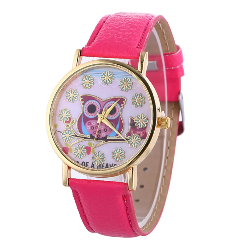 Fashion women's watches casual watches leather watch strap Owl Pattern Quartz Analog Wrist Watch clock relogio feminino M16 (8)