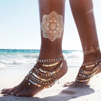 

BOHO Tassel coin Anklet Bracelet Fashion Summer Style Bohemia Gold Color Barefoot Sandals Pulseras Foot Jewelry Anklet 1PCS