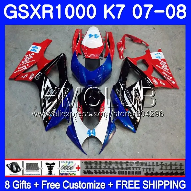 

Body For SUZUKI GSXR-1000 K7 GSX-R1000 GSXR 1000 07 08 35HM.2 Red blue GSXR1000 07 08 Bodywork GSX R1000 2007 2008 Fairing