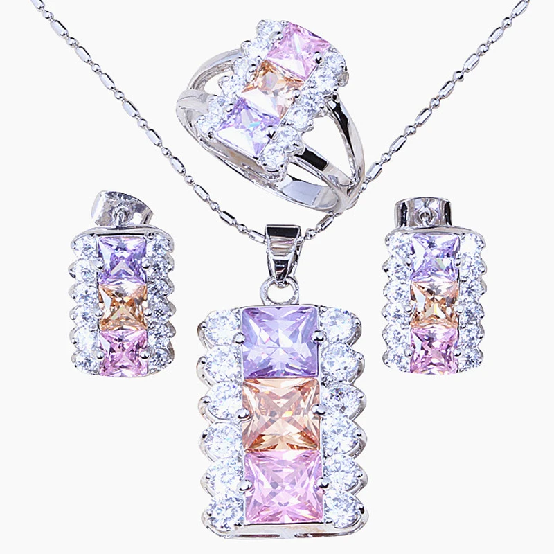 

High Quality ! Impressive Light Cubic Zircon Gold Colour Earrings Necklace Set T026