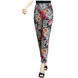 2019 новые летние цветочные брюки женские с высокой талией свободные цветочные брюки с эластичной талией повседневные Большие размеры