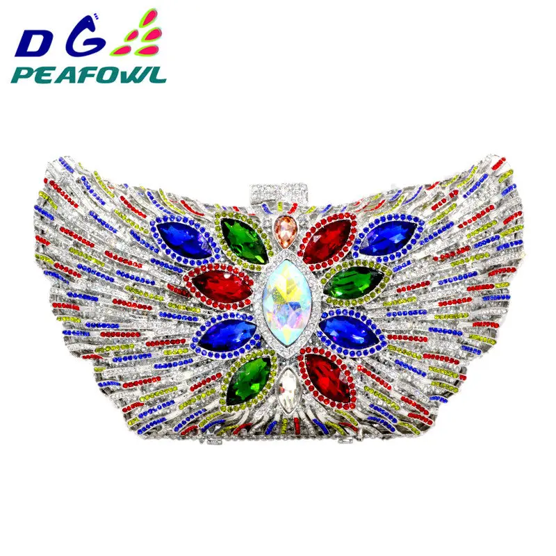 DG PEAFOWL новые модные роскошные женские вечерние клатчи сумочка с кристаллами бриллиантов цветок сумочки на цепочке вечерние сумочки - Цвет: Silver Mixed