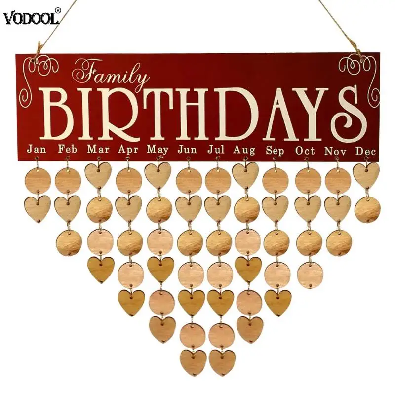 

Wooden Calendar Reminder Board Birthday Family Date Sign DIY Hanging Planner Message Calendar DIY Home Holiday Party Decoration