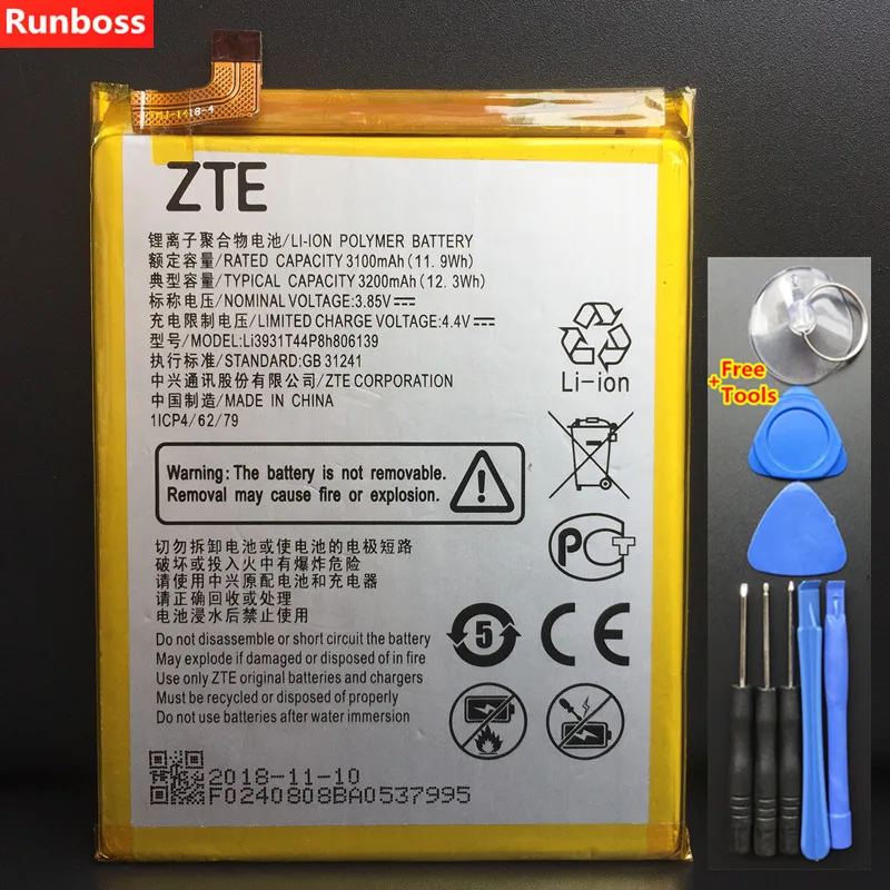 Runboss оригинальная качественная батарея для zte Li3931T44P8h806139 3200 мАч