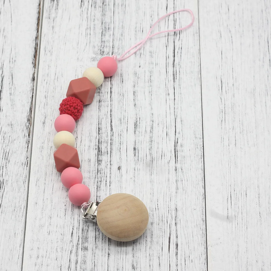 Neutral color baby Pacifier Clip Holder with beech Elephant Shaped Pendant Dummy holder Crochet beads new-born gift NT132