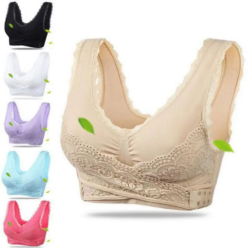 Lingerie Lace Solid Color Cross Side Buckle Without Rims Gathered Sports Underwear Sleep Bras