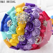 Красочные Великолепные Свадебные цветы Свадебные букеты Искусственный Свадебный букет кристалл блеск с жемчугом buque de noiva