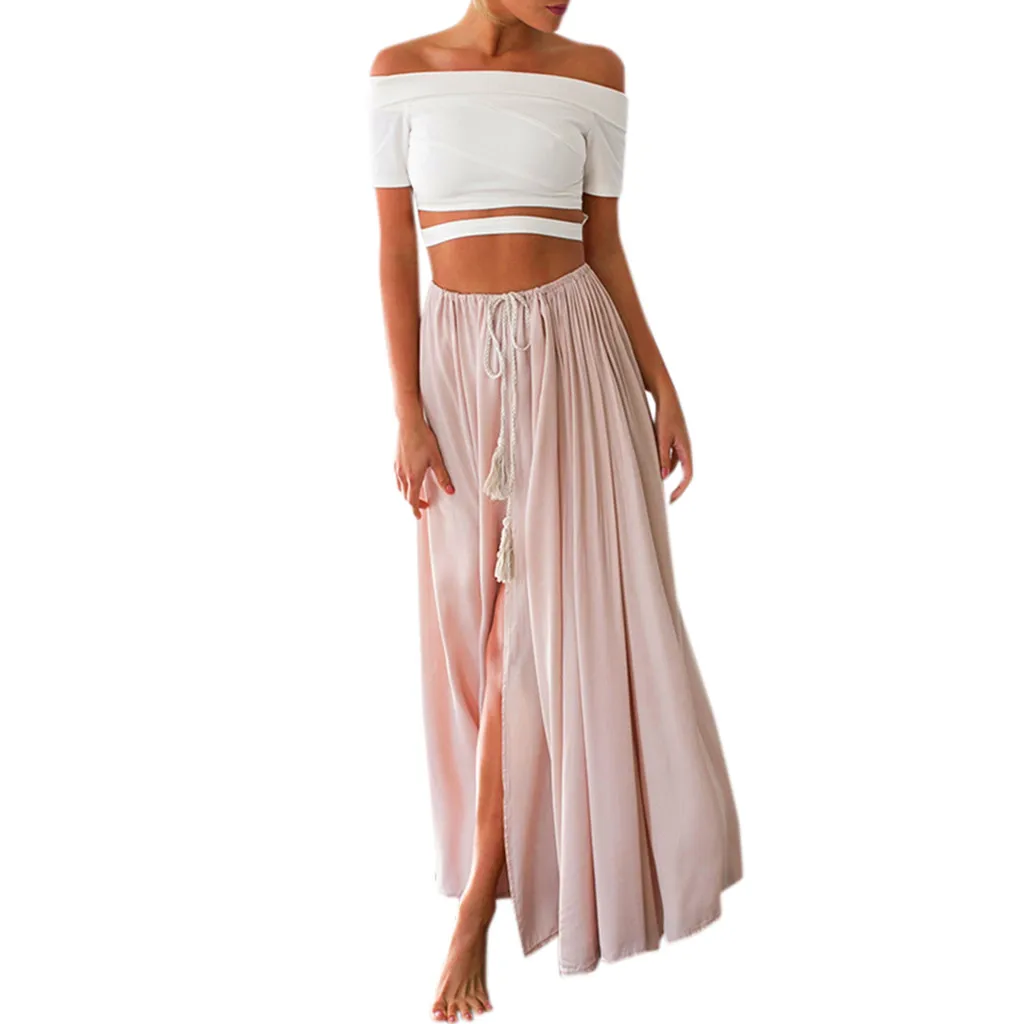 Женская юбка юбки faldas jupe femme shein saia harajuku повседневные шифоновые BOHO Женские однотонные цыганские Длинные длинные юбки#50
