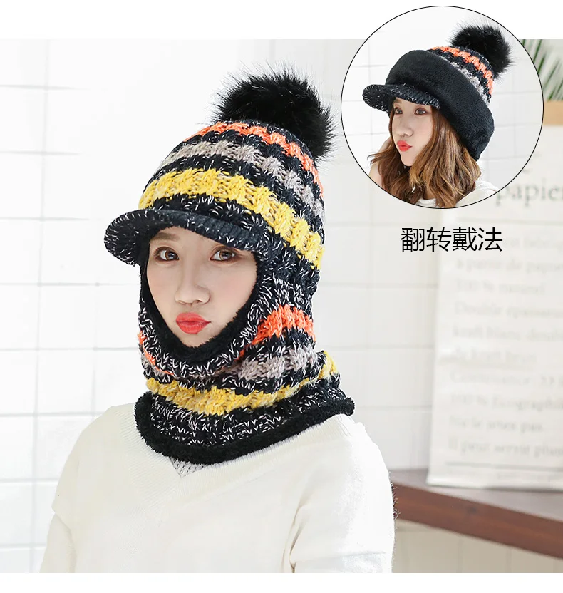 Gorro de Inverno Chapéu de Malha Chapéu de Inverno Conjunto de Bola de Cabelo Feminino Cachecol Moda Espessamento Chapéu Coleiras Pom lã 17 High Quality Acessórios da Moda