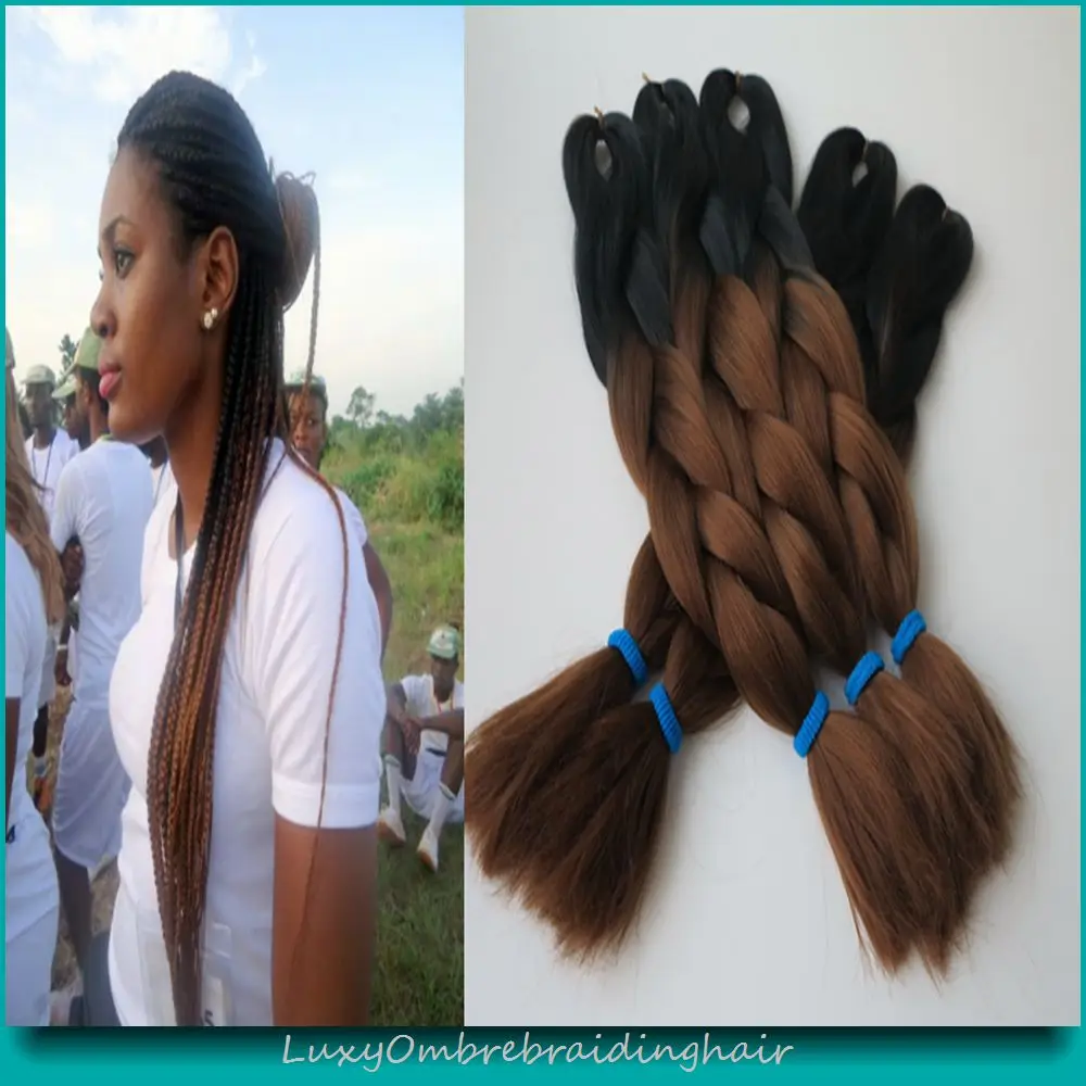 Black Dark Auburn brown 10pieces 24 100g/pc Ombre Two Tone Kanekalon Jumbo Braid Luxy Synthetic Box Crochet Braiding Hair