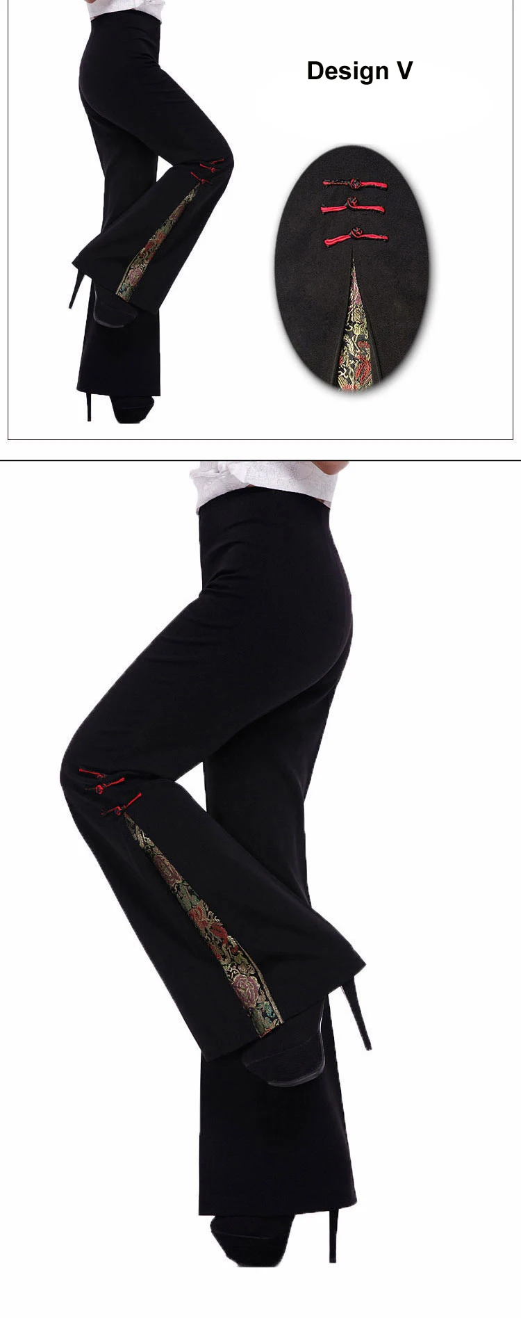Новые черные китайские традиционные женские расклешенные брюки с цветочной вышивкой, длинные брюки, панталоны клеш плюс XS-5XL WNS031913