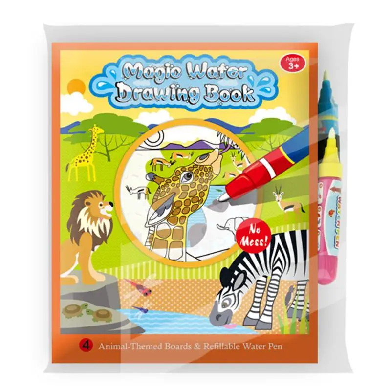 Coloring Magic Water Drawing Book with Pen Baby Educational Toy Animals Painting Writing Doodle Cloth Book Kids Drawing Board