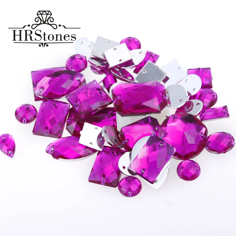

Mix Size & Shape Cristal para artesanato DIY 100pcs Two Holes Sewing On Acrylic Rhinestone Fuchsia For Wedding Dresses